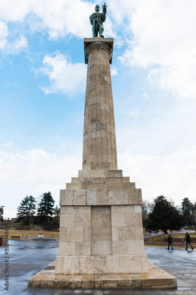 BELGRADE, SERBIA - FEBRUARY 4, 2017: Pobednik (The Victor) Monument in Kalemegdan Park. Pobednik is a monument in the Upper Town of the Belgrade Fortress. Belgrade, Serbia..