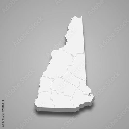 New Hampshire 3d map state of United States Template for your design