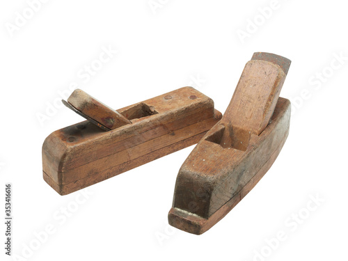 vintage woodworking tools on a white background