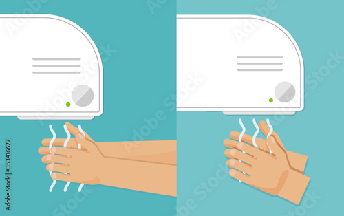 Washes hands and drying hands. Vector illustration
