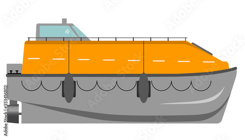 Water rescue. Vector illustration of life boat. Life saver. Rescue boat. For passenger and cruise ships.