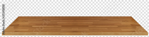 Perspective view of empty massive wood or wooden table top on isolated background including clipping path