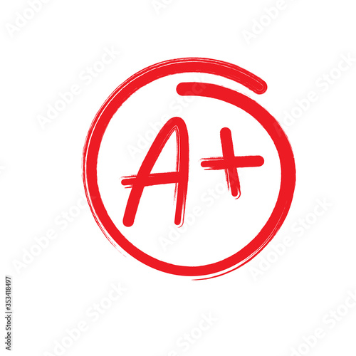 Exam mark A plus grunge icon. Clipart image isolated on white background