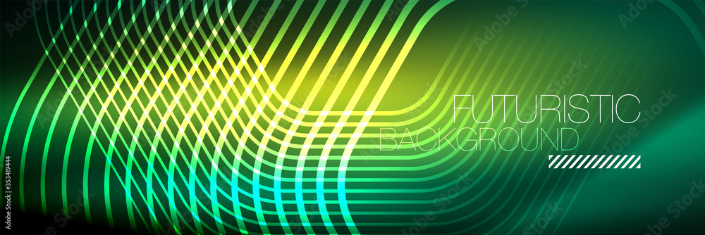 Shiny neon lines, stripes and waves, technology abstract background. Trendy abstract layout template for business or technology presentation, internet poster or web brochure cover, wallpaper Shiny neon lines, stripes and waves, technology abstract background. Trendy abstract layout template for business or technology presentation, internet poster or web brochure cover, wallpaper