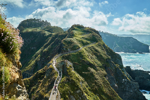 Fuciño do Porco hiking tour, runs between cliffs on wooden walkways, very touristy , O Vicedo, Lugo, Spain photo