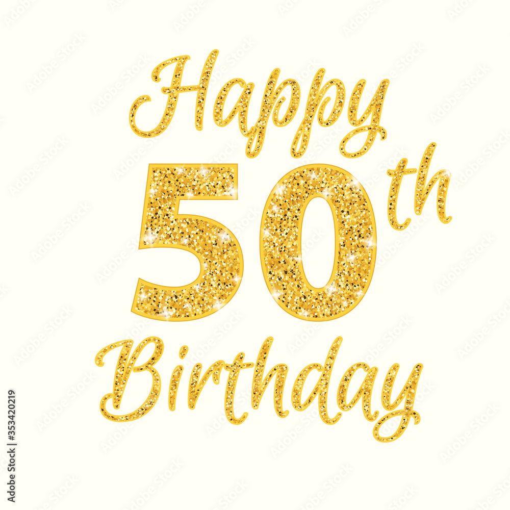 Happy birthday 50th glitter greeting card. Clipart image isolated on ...