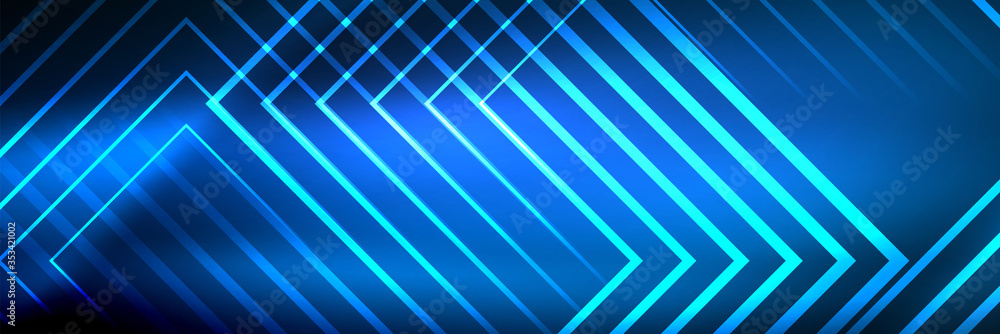 Shiny neon glowing techno lines, hi-tech futuristic abstract background template with square shapes Shiny neon glowing techno lines, hi-tech futuristic abstract background template with square shapes