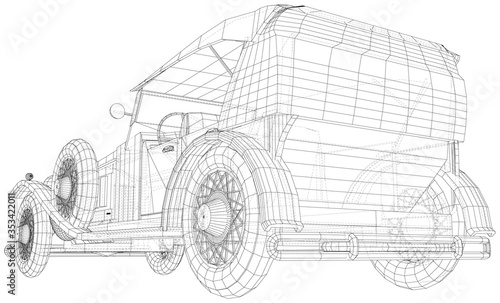 Classic car illustration vector. Vintage car Wire-frame line isolated. Vector rendering of 3d.