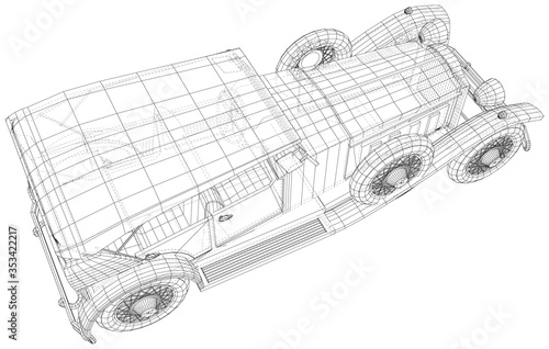 Classic car illustration vector. Vintage car Wire-frame line isolated. Vector rendering of 3d.