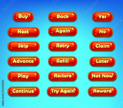 Set of Long Mobile Game Buttons with Icons - Graphical User Interface Kit