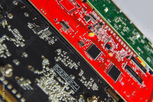 Red, green and black printed circuit board background