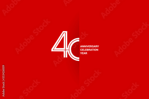 40 years anniversary, minimalist logo jubilee, greeting card. Birthday invitation. White space vector illustration on Red background - Vector