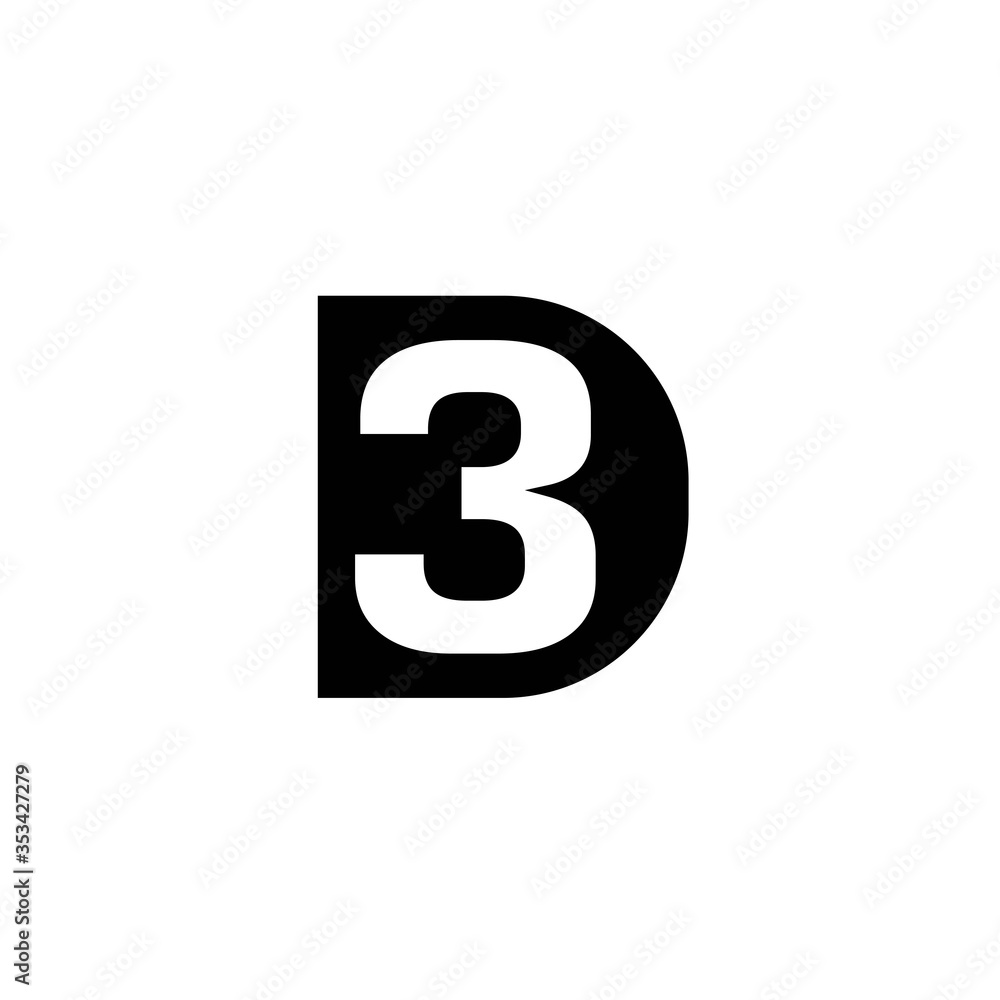 Initial D3 Logo Icon Design in 3D Alphabet Style with Blue Button Symbol for Web Technology Business and Creative Vector Illustration Isolated on White Background Initial D3 Logo Icon Design in 3D Alphabet Style with Blue Button Symbol for Web Technology Business and Creative Vector Illustration Isolated on White Background