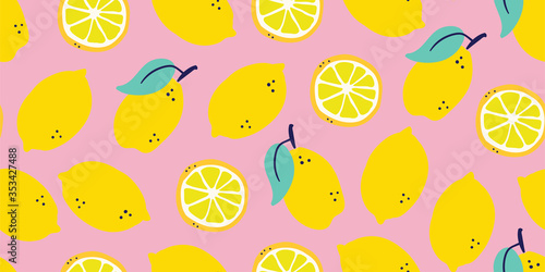 Fototapeta Naklejka Na Ścianę i Meble -  lemons fruits seamless pattern, juicy design