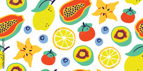 Vector seamless pattern with tropical fruits white