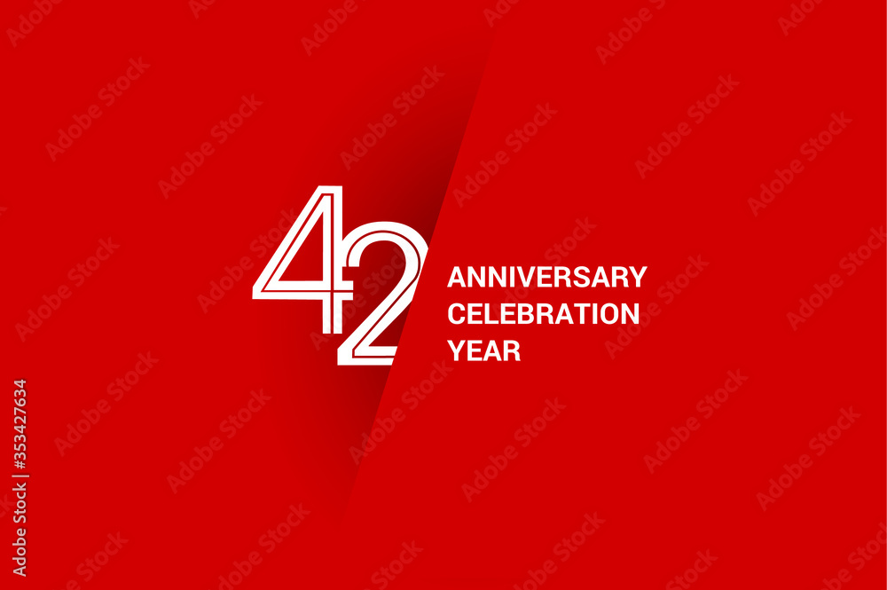 42 years anniversary, minimalist logo jubilee, greeting card. Birthday invitation. White space vector illustration on Red background - Vector 42 years anniversary, minimalist logo jubilee, greeting card. Birthday invitation. White space vector illustration on Red background - Vector