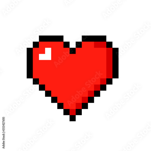 Pixel art heart icon. Clipart image isolated on white background