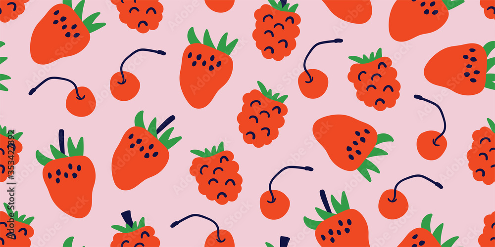 summer seamless pattern with strawberries, cherry summer seamless pattern with strawberries, cherry