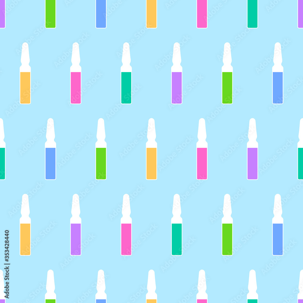 Obraz premium Seamless pattern from ampoules with colored liquid inside
