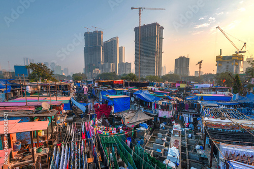 .Dhobi Ghat also known as Mahalaxmi Dhobi Ghat is the largest open air laundromat in Mumbai. one of the most recognizable landmarks and tourist attractions of Mumbai photo