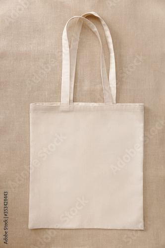 Blank canvas tote bag, design mockup with copy space. Handmade shopping bags.