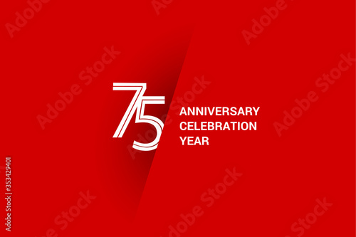 75 years anniversary, minimalist logo jubilee, greeting card. Birthday invitation. White space vector illustration on Red background - Vector