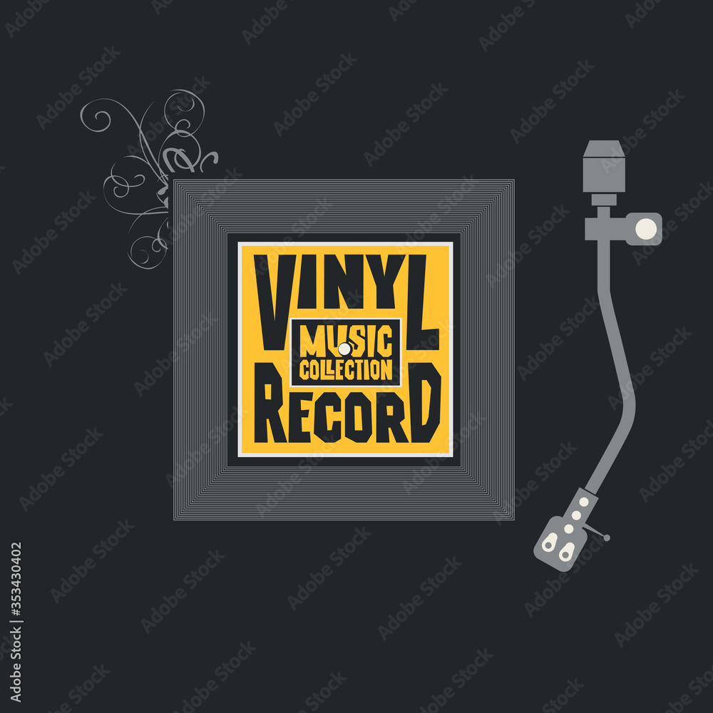 Vector music banner with square label for vinyl record. Decorative