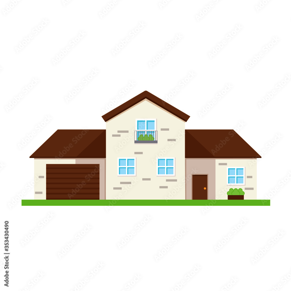 This is a facade of the house is with a garage. Vector illustration. This is a facade of the house is with a garage. Vector illustration.