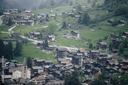 Village in the Swiss mountains. View from above.