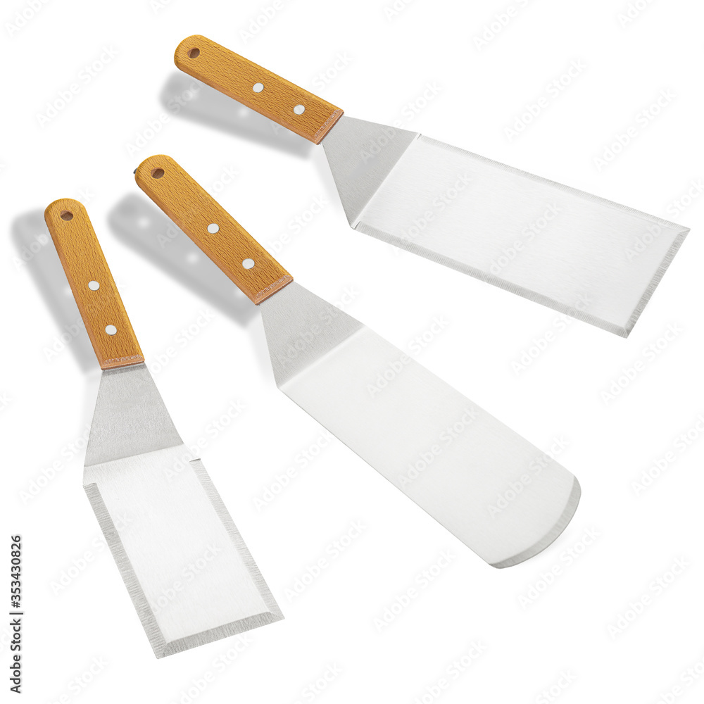 Barbecue and grill tools set on White Background, spatula blade scraper bottle tongs hook Barbecue and grill tools set on White Background, spatula blade scraper bottle tongs hook