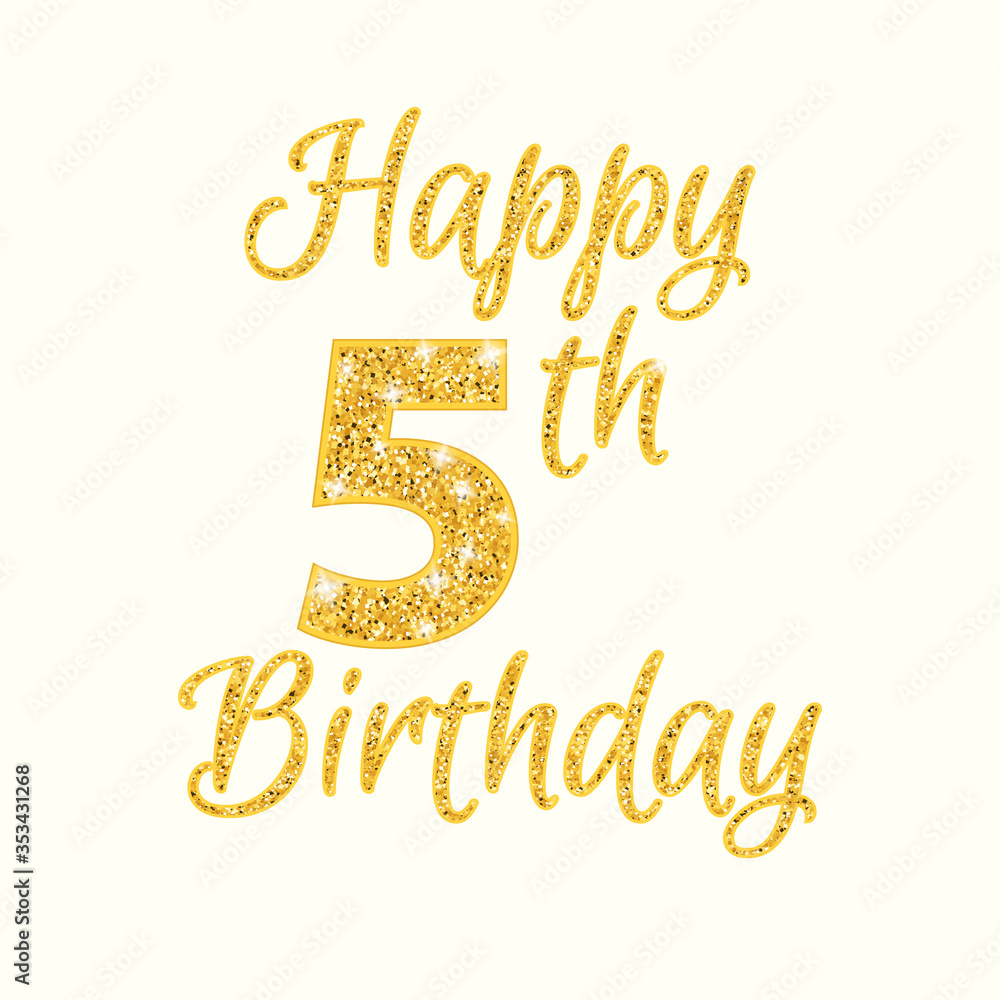 Happy birthday 5th glitter greeting card. Clipart image isolated on ...