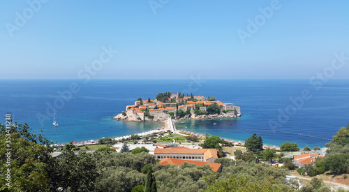 Sveti Stefan island - Adriatic sea near Montenegro coast - blue sea under clear sky at sunny day