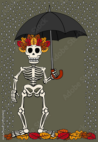 Vector illustration of a autumnal skeleton