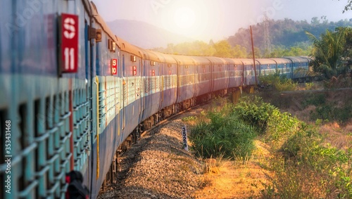 Photography India, Maharashtra, Perspective view and curve of Indian train at the dawn