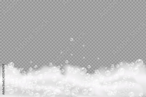 Bath foam isolated on transparent background. Shampoo bubbles texture.Sparkling shampoo and bath lather vector illustration.