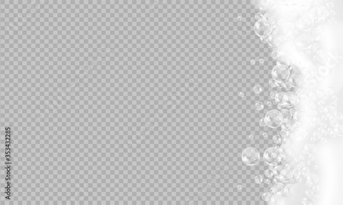 Bath foam isolated on transparent background. Shampoo bubbles texture.Sparkling shampoo and bath lather vector illustration.