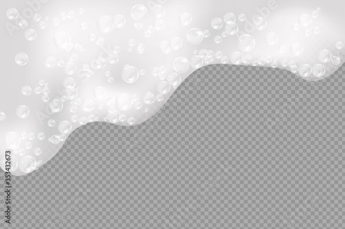 Bath foam isolated on transparent background. Shampoo bubbles texture.Sparkling shampoo and bath lather vector illustration.