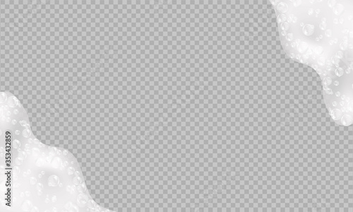 Bath foam isolated on transparent background. Shampoo bubbles texture.Sparkling shampoo and bath lather vector illustration.