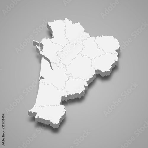 nouvelle aquitaine 3d map region of France Template for your design photo