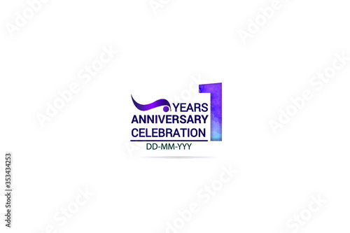 1 year anniversary celebration logotype. anniversary logo with watercolor purple and blue isolated on white background, vector design for celebration, invitation card, and greeting card-vector