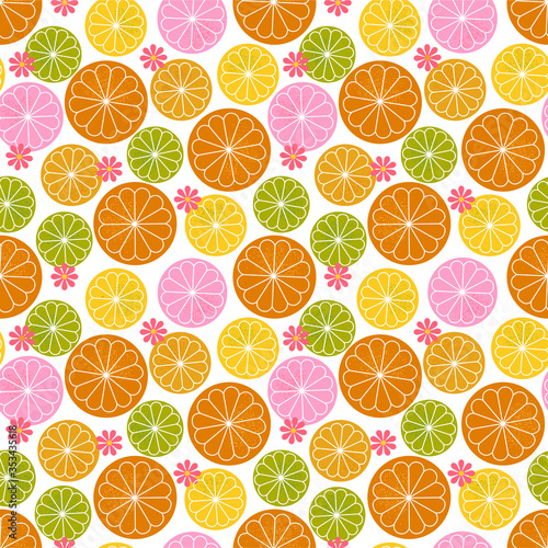 seamless retro citrus floral vector background pattern