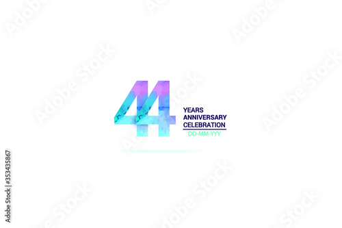 44 years anniversary celebration logotype. anniversary logo with watercolor purple and blue isolated on white background, vector design for celebration, invitation card, and greeting card-vector