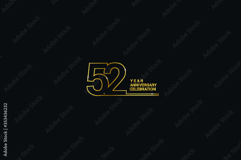 52 years anniversary celebration logotype. anniversary logo with golden and Spark light white color isolated on black background, vector design for celebration, invitation card, and greeting card