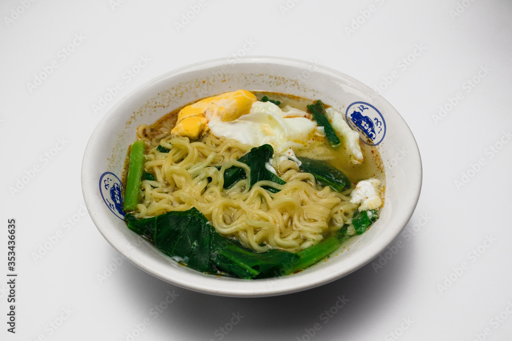 indonesian instant noodles, white background