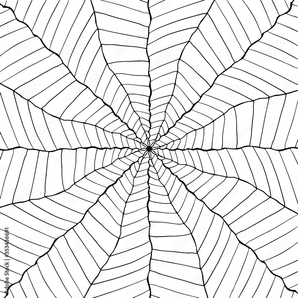 Obraz premium Geometric abstract coloring book page. Hand drawn doodle mandala. Circle, line, shape. Dynamic contour repeating elements. Beautiful pattern relaxation black white ornament. Vector meditation drawing