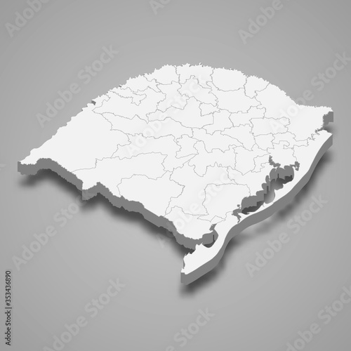 rio grande do sul 3d map state of Brazil Template for your design