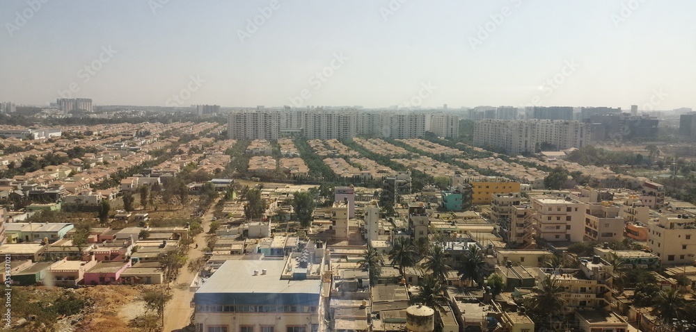 Cityscape view of highly populated city with lots of residential apartments