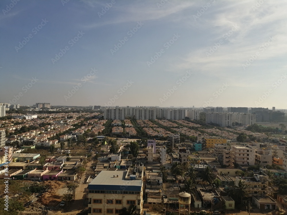 Beautiful view of city with houses and apartments.Cityscape of highly populated area