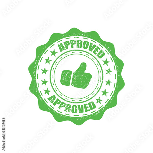 Approved green rubber stamp with grunge in a flat design