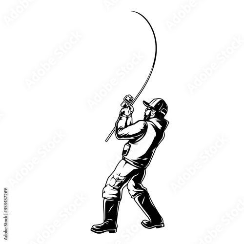 Fisher with fishing rod in vintage style